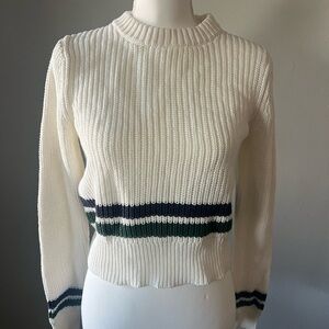 ROLLA'S Ribbed Knit Sweater - Cream and Dark Green